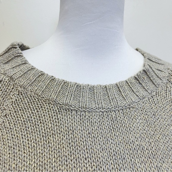 Banana Republic Grey Knit Gold Metallic Threaded Short Sleeve Wool Blend Sweater - Picture 2 of 10